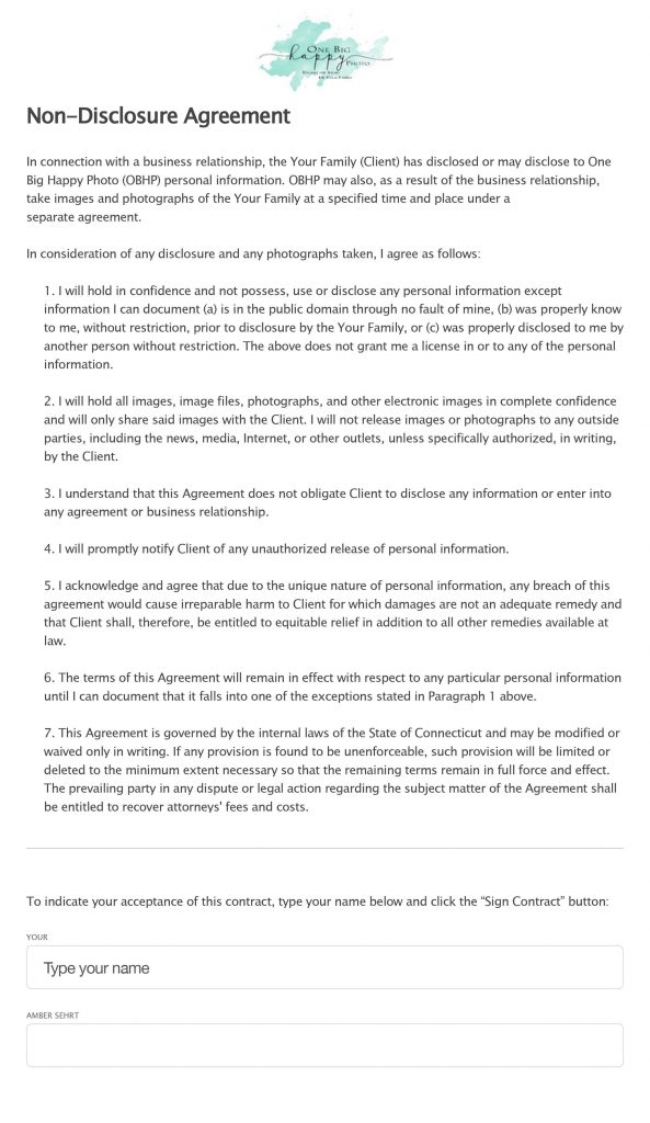 Non-Disclosure Agreement One Big Happy Photo