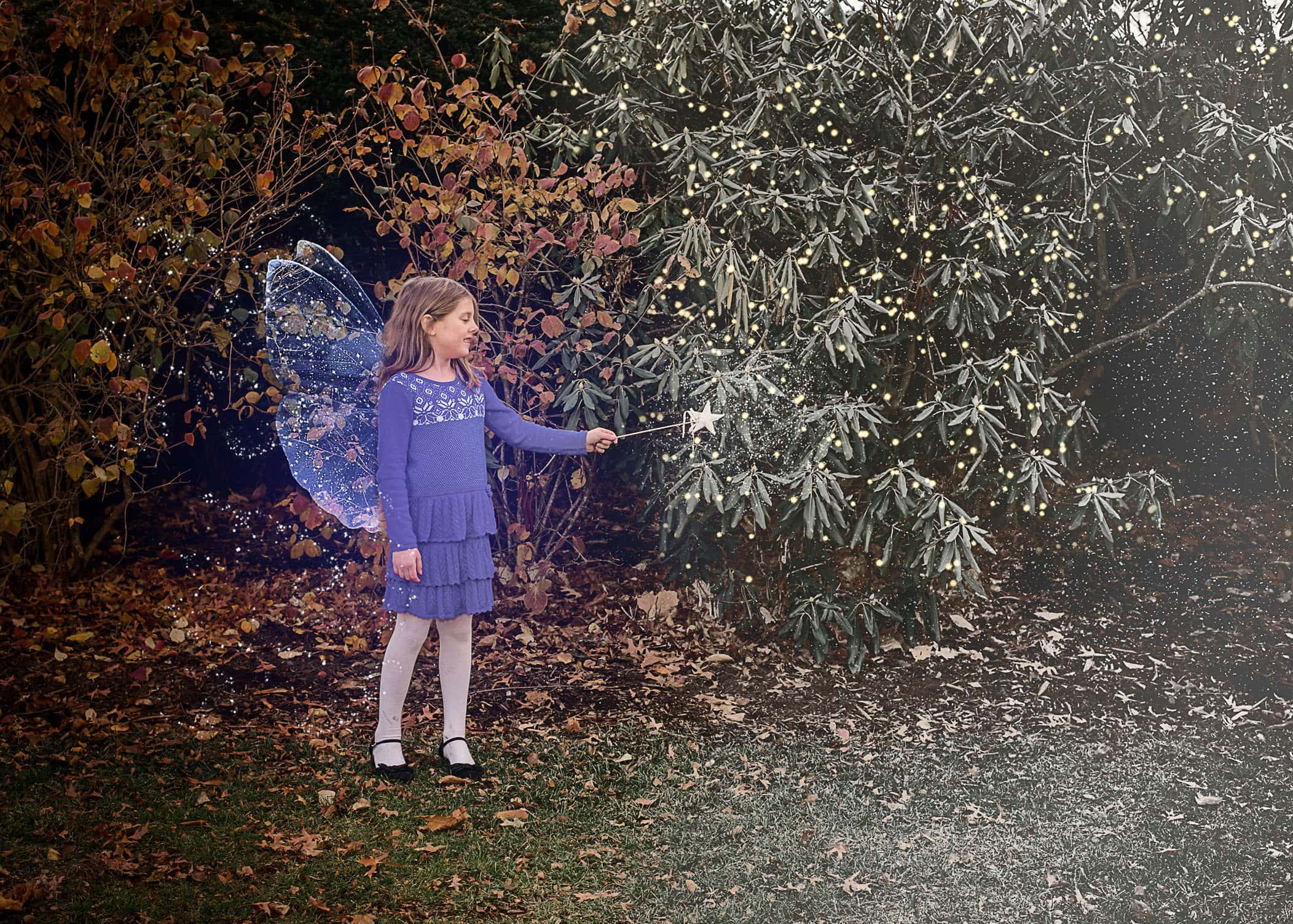 winter fairy bringing snow to fall