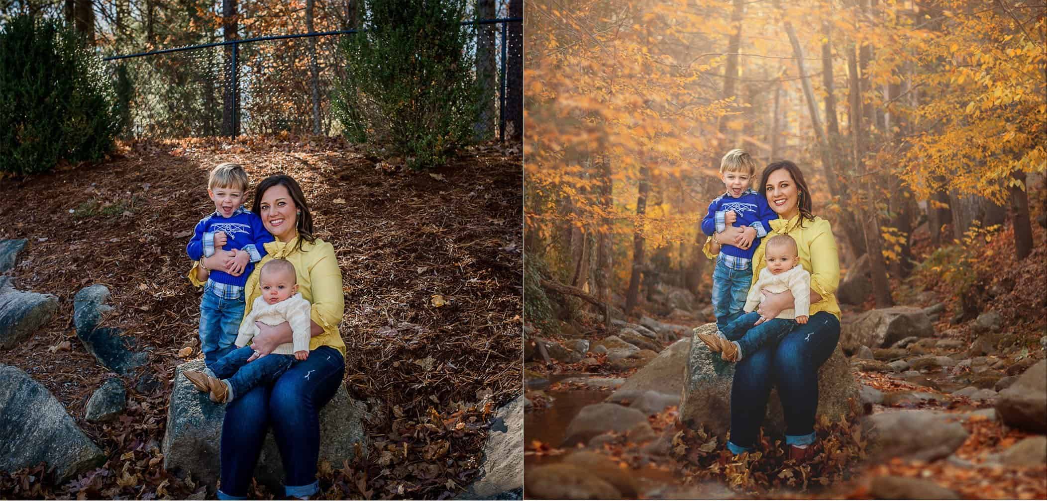 Mom holding her two little boys on her lap One Big Happy Photo