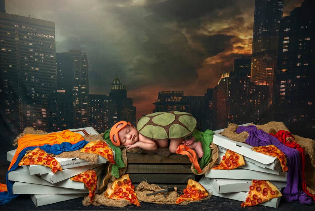best newborn photographer best time to take newborn photos newborn dressed as ninja turtle