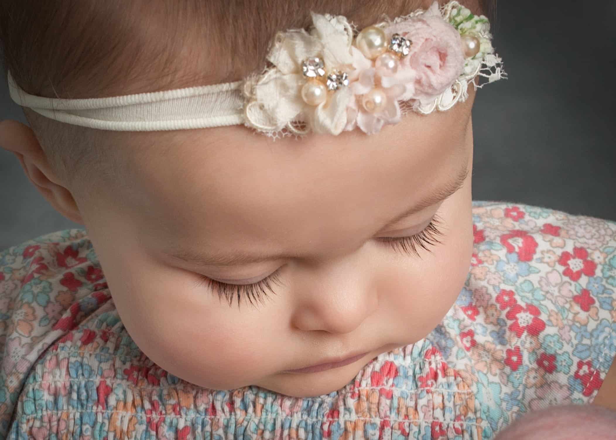 close up of eyelashes 6 month old baby girl