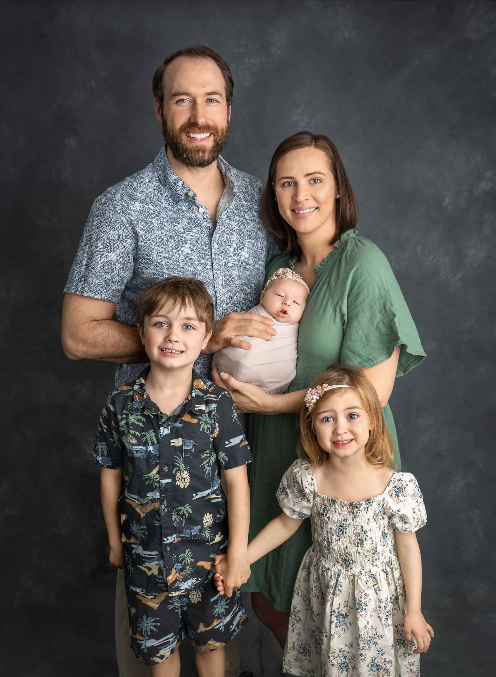 Family of five with newborn—how to prepare siblings for newborn photos at the studio