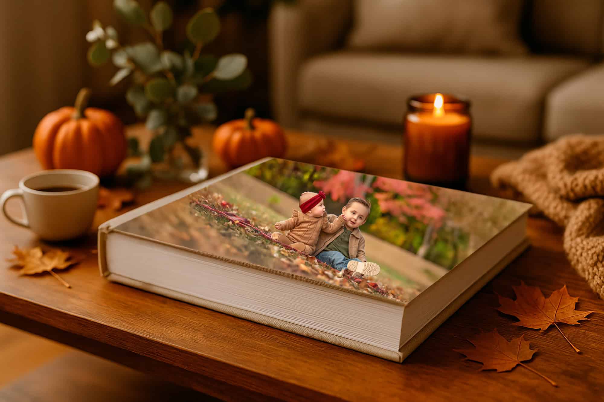 album on fall table